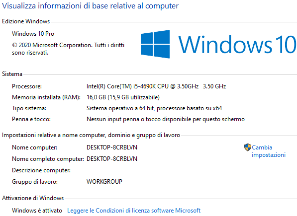 vedere versione windows 10